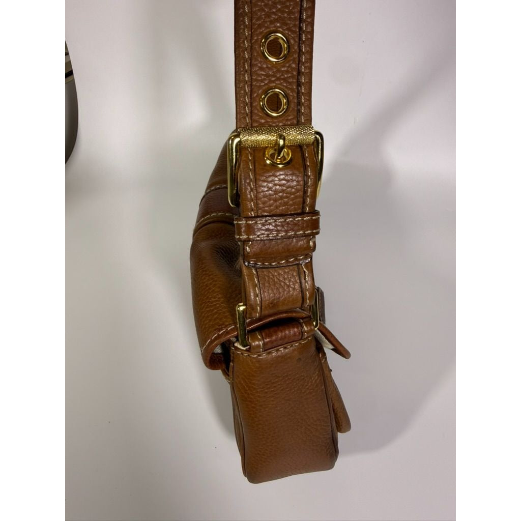 Baguette Purse Y2K MICHAEL KORS Vintage Satchel Handbag Camel Tan Leather Buckle Pockets Mulberry Style Bag Gold Hardware