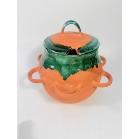 Chili Pot Soup Tureen Terra Cotta Pottery Hand Blue Glazed 6 handle Bowls Unique Southwestern Boho Coowkare Bakeware Vintage Serving Sets