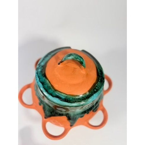Chili Pot Soup Tureen Terra Cotta Pottery Hand Blue Glazed 6 handle Bowls Unique Southwestern Boho Coowkare Bakeware Vintage Serving Sets