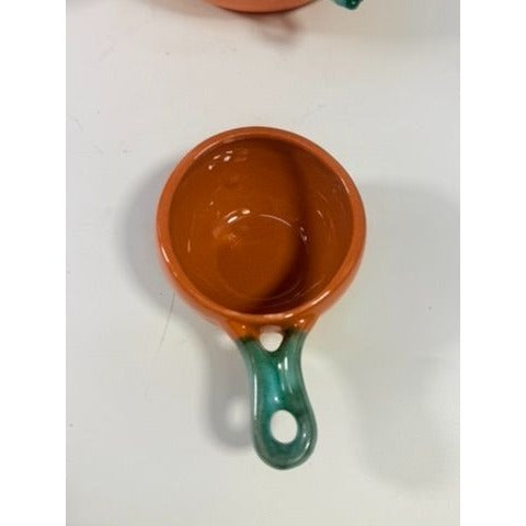 Chili Pot Soup Tureen Terra Cotta Pottery Hand Blue Glazed 6 handle Bowls Unique Southwestern Boho Coowkare Bakeware Vintage Serving Sets