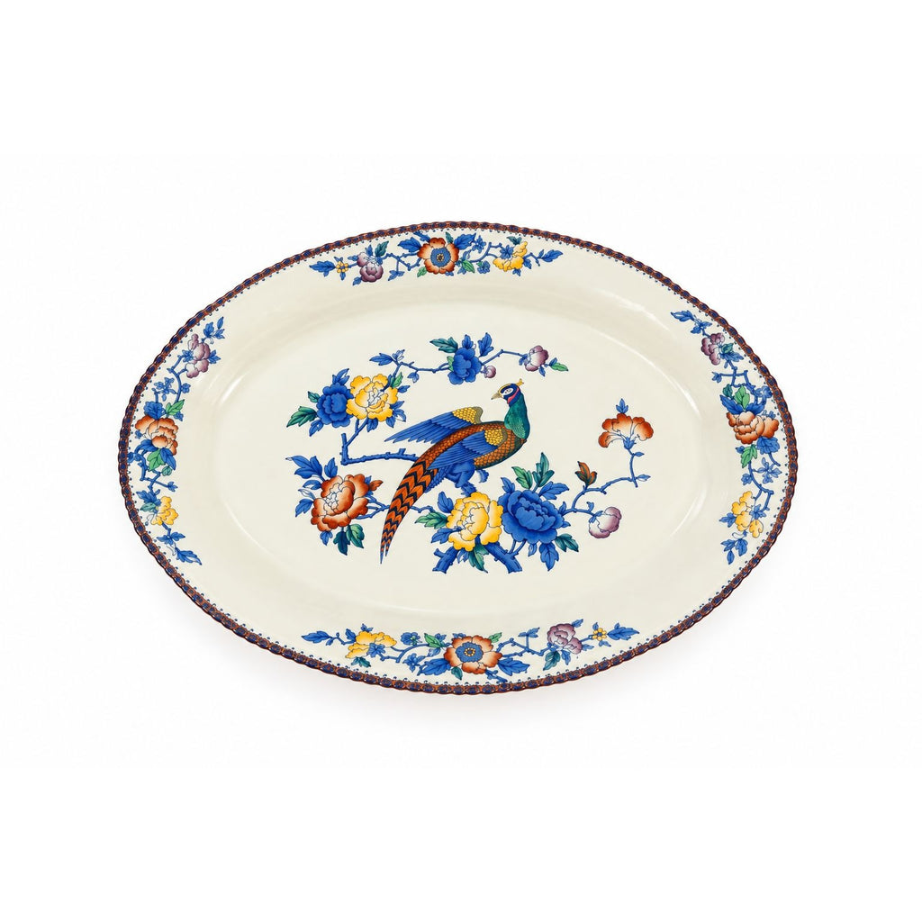 Transferware Serving Platter Oval Woods Ware Wood & Son England Pheasant 18.5" English Replacement China Antique Vintage Collectible