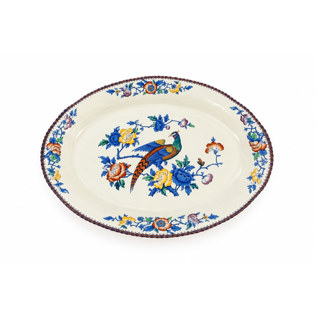 Transferware Serving Platter Oval Woods Ware Wood & Son England Pheasant 18.5" English Replacement China Antique Vintage Collectible