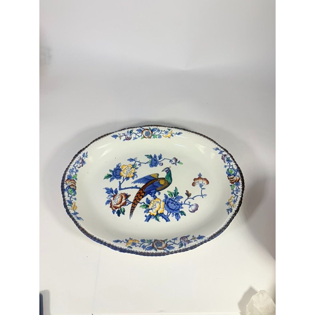 Transferware Serving Platter Oval Woods Ware Wood & Son England Pheasant 18.5" English Replacement China Antique Vintage Collectible