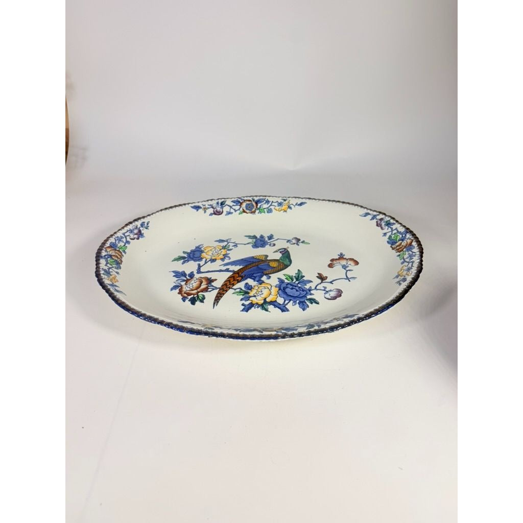 Transferware Serving Platter Oval Woods Ware Wood & Son England Pheasant 18.5" English Replacement China Antique Vintage Collectible