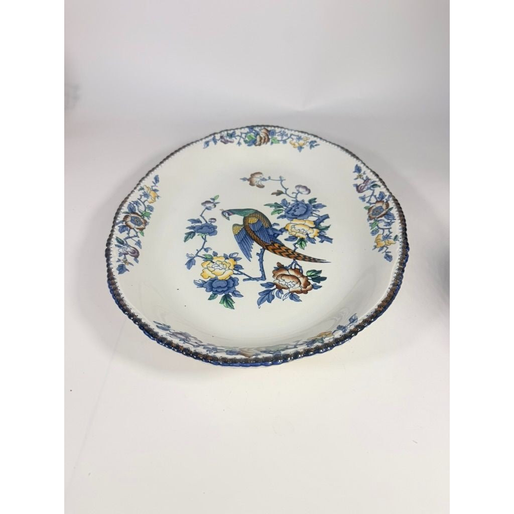 Transferware Serving Platter Oval Woods Ware Wood & Son England Pheasant 18.5" English Replacement China Antique Vintage Collectible