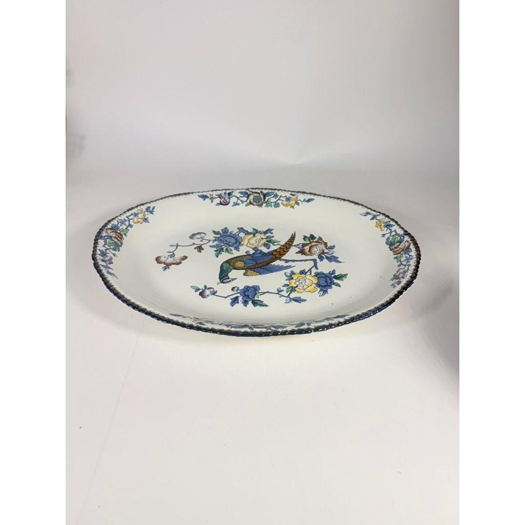 Transferware Serving Platter Oval Woods Ware Wood & Son England Pheasant 18.5" English Replacement China Antique Vintage Collectible