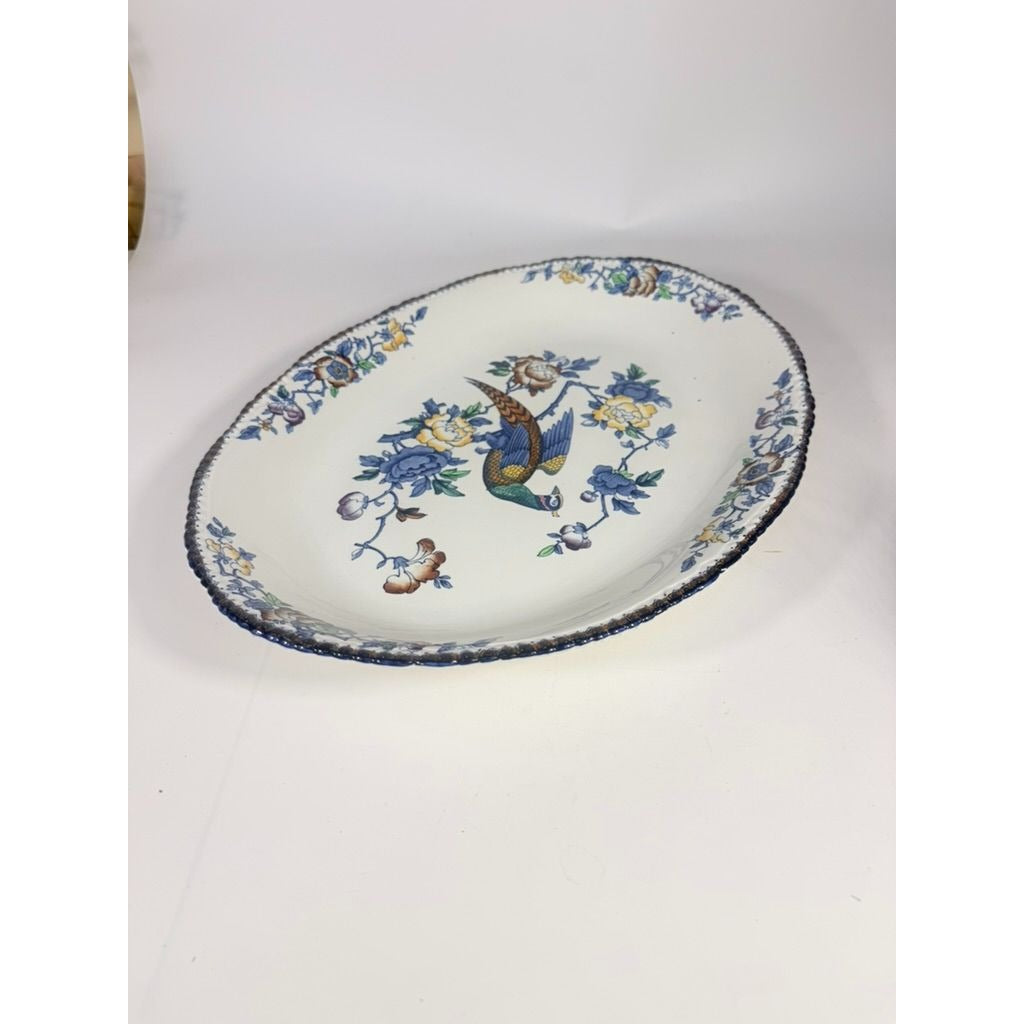 Transferware Serving Platter Oval Woods Ware Wood & Son England Pheasant 18.5" English Replacement China Antique Vintage Collectible