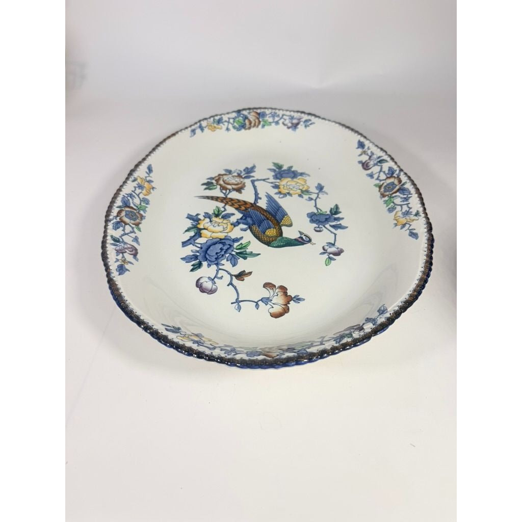 Transferware Serving Platter Oval Woods Ware Wood & Son England Pheasant 18.5" English Replacement China Antique Vintage Collectible