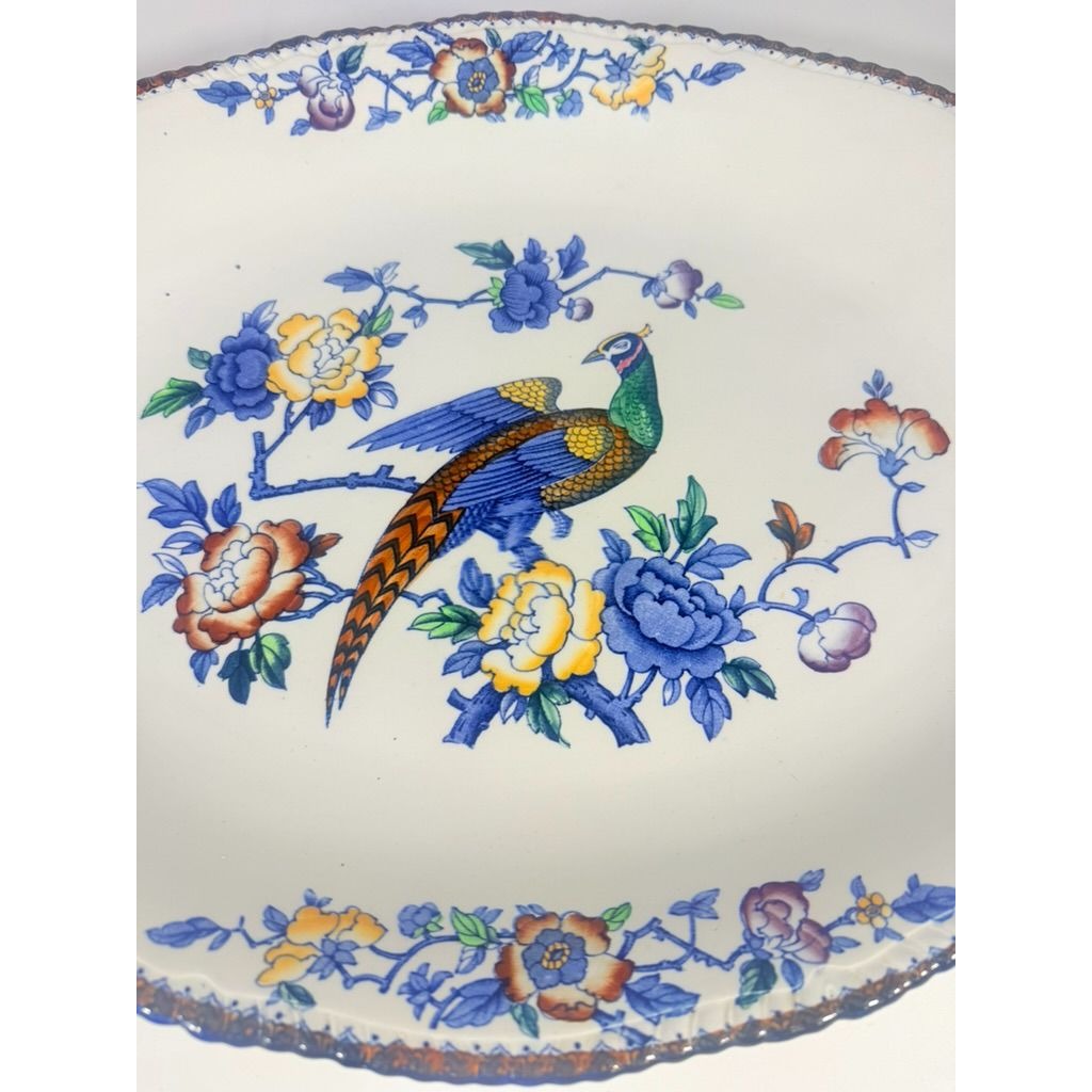 Transferware Serving Platter Oval Woods Ware Wood & Son England Pheasant 18.5" English Replacement China Antique Vintage Collectible