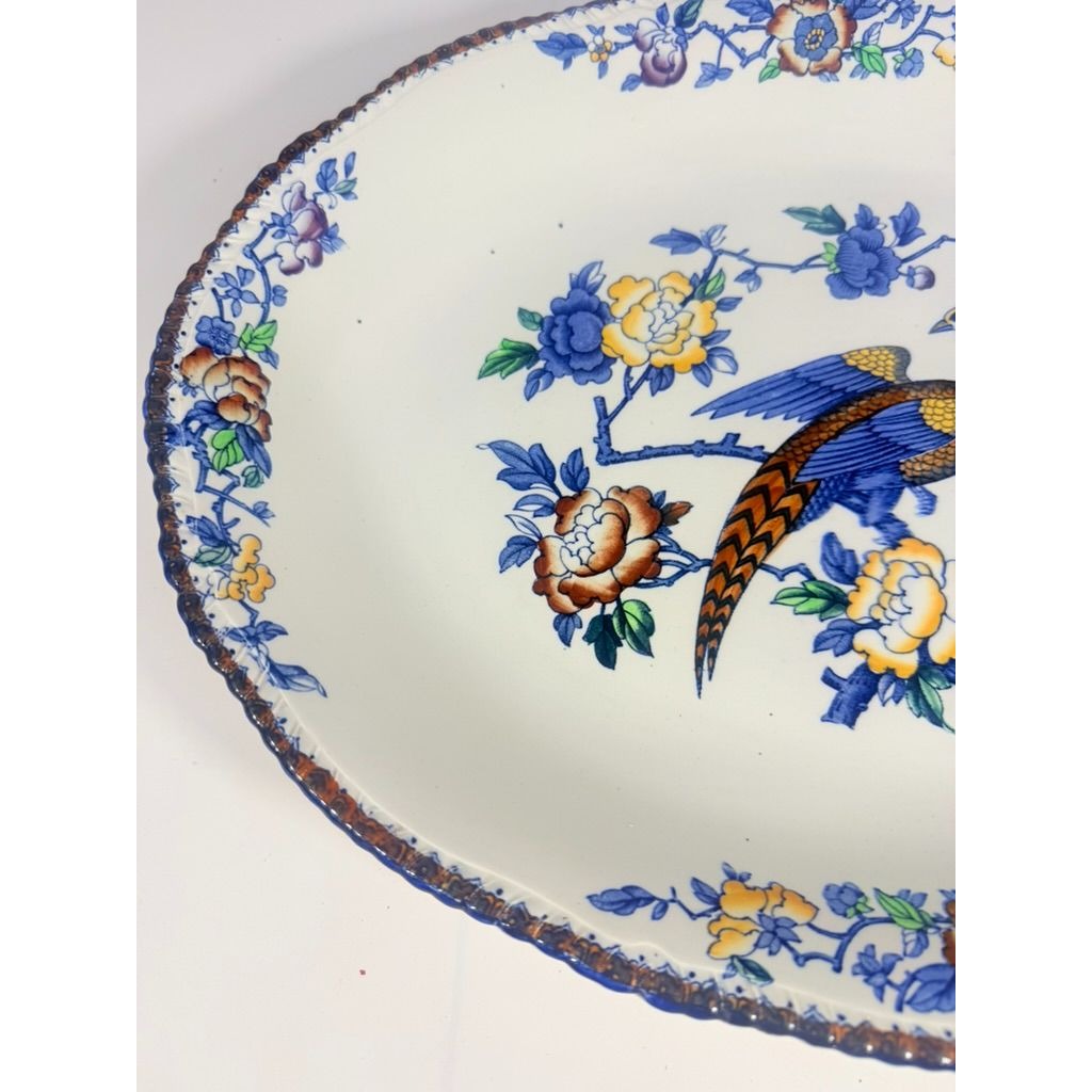Transferware Serving Platter Oval Woods Ware Wood & Son England Pheasant 18.5" English Replacement China Antique Vintage Collectible