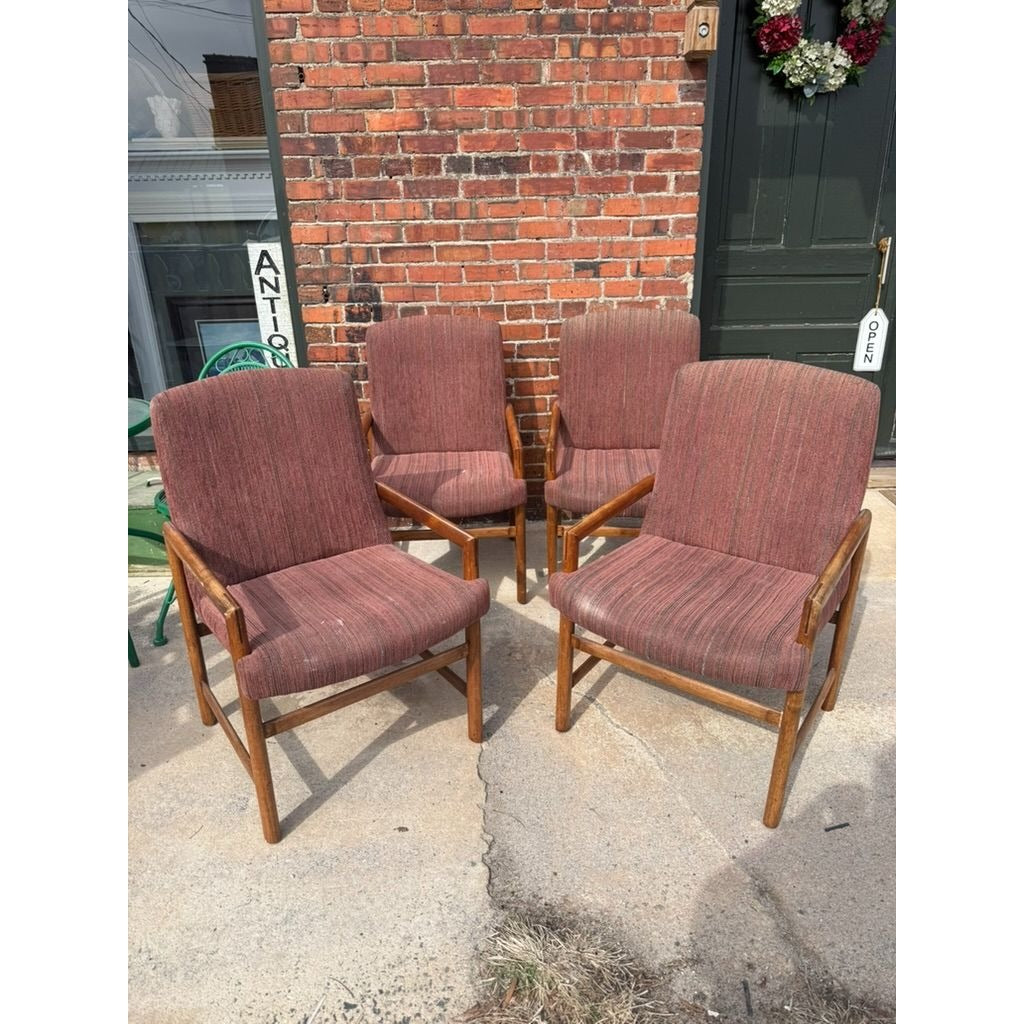 Dining Chairs Set 4 Mid Century Rapids of Boston Tweed Fabric Walnut Home Furnishings Boho Retro Comforatble Large