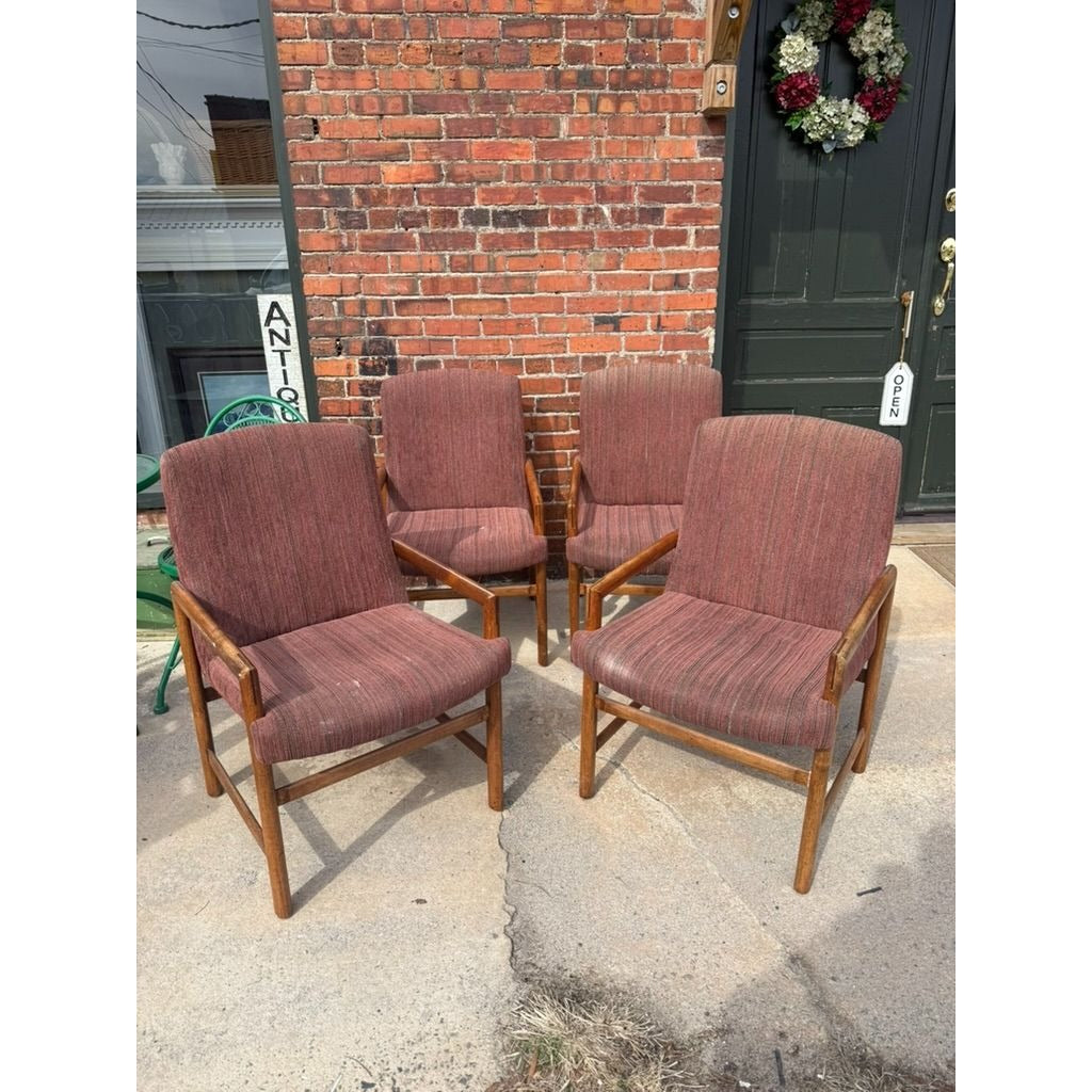 Dining Chairs Set 4 Mid Century Rapids of Boston Tweed Fabric Walnut Home Furnishings Boho Retro Comforatble Large