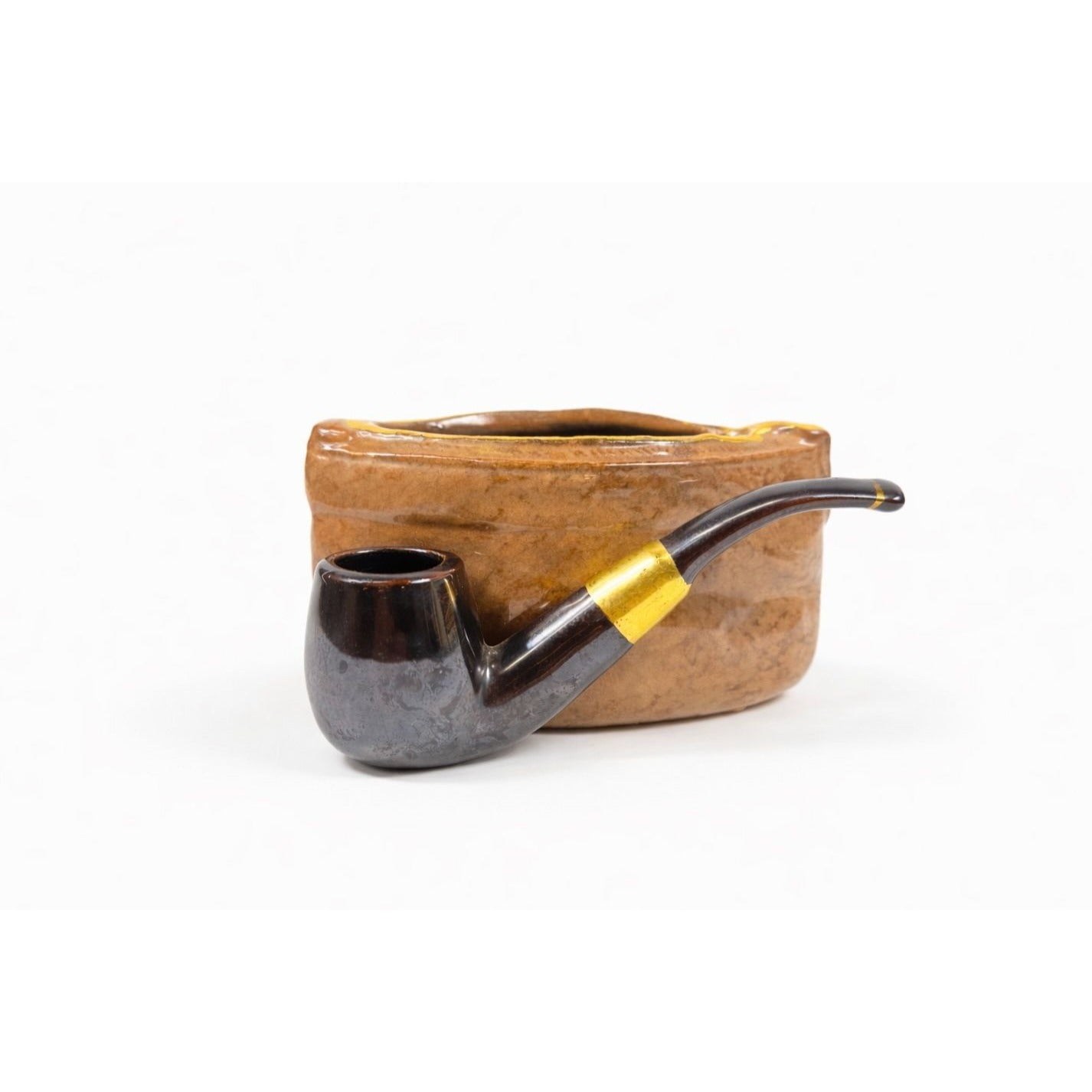 Ceramic Planter Vase Cigar Pipe  and Tobaco Pouch Rubens Original Made in Japan Vintage Office Home Decor Decorative Accents