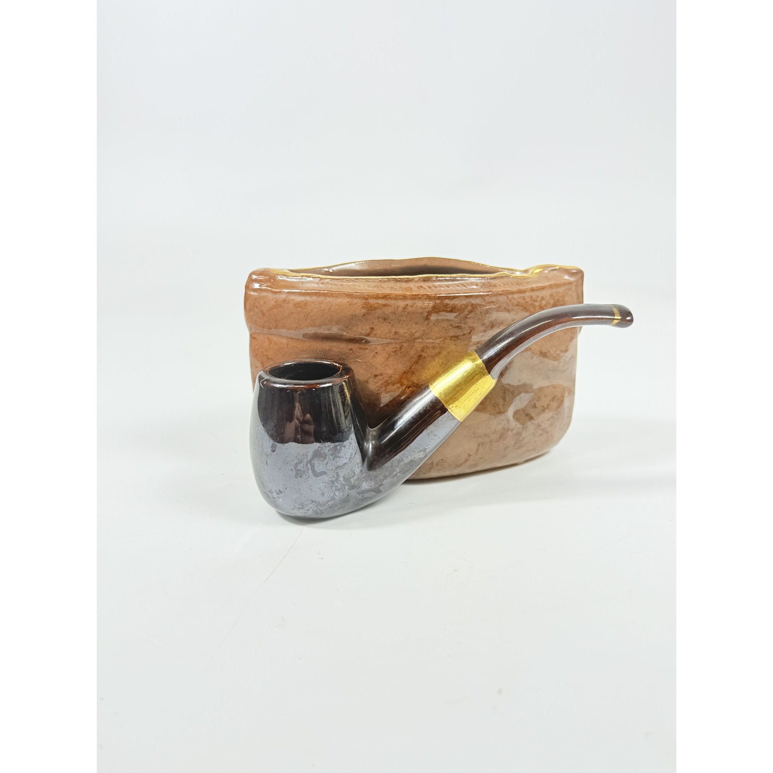 Ceramic Planter Vase Cigar Pipe  and Tobaco Pouch Rubens Original Made in Japan Vintage Office Home Decor Decorative Accents