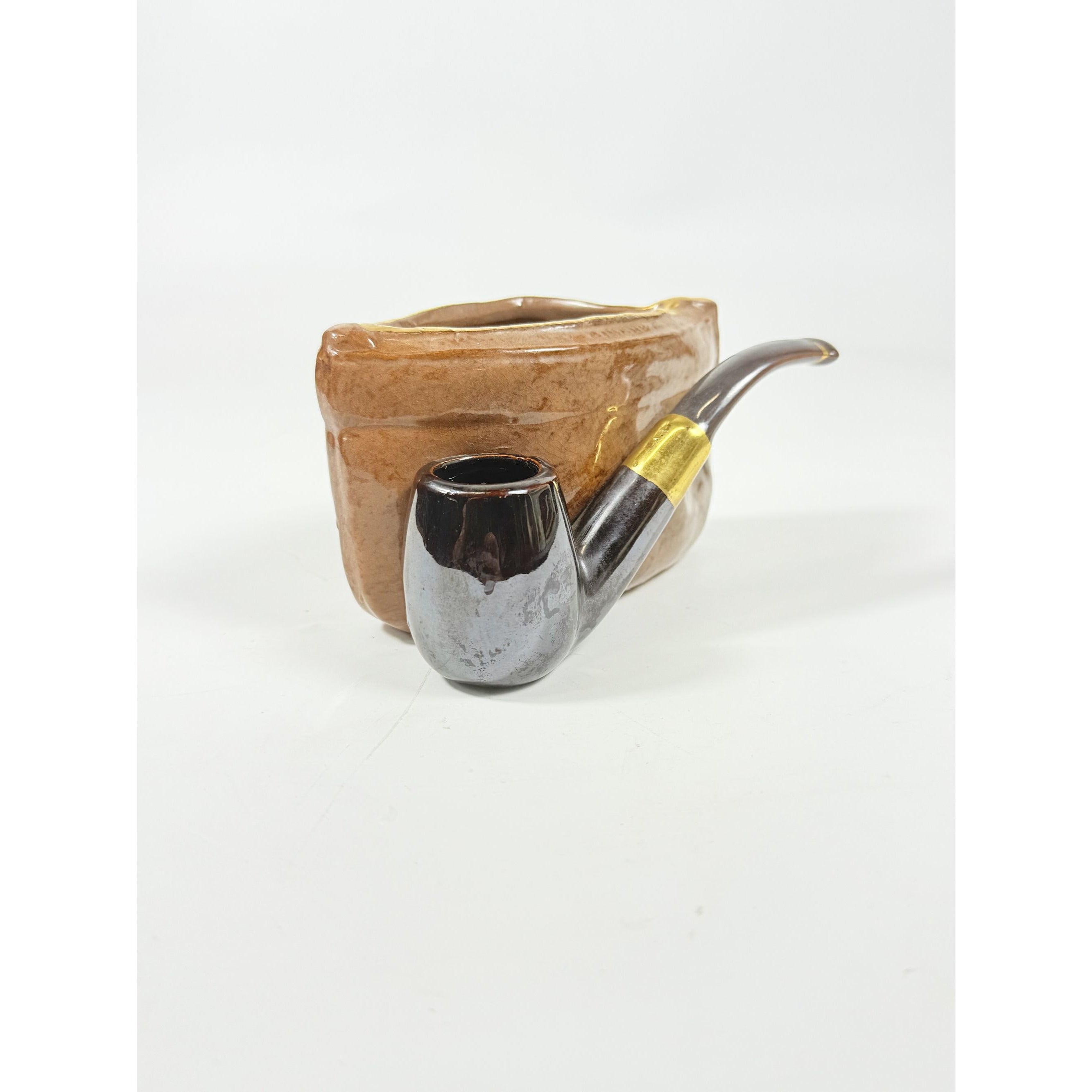 Ceramic Planter Vase Cigar Pipe  and Tobaco Pouch Rubens Original Made in Japan Vintage Office Home Decor Decorative Accents
