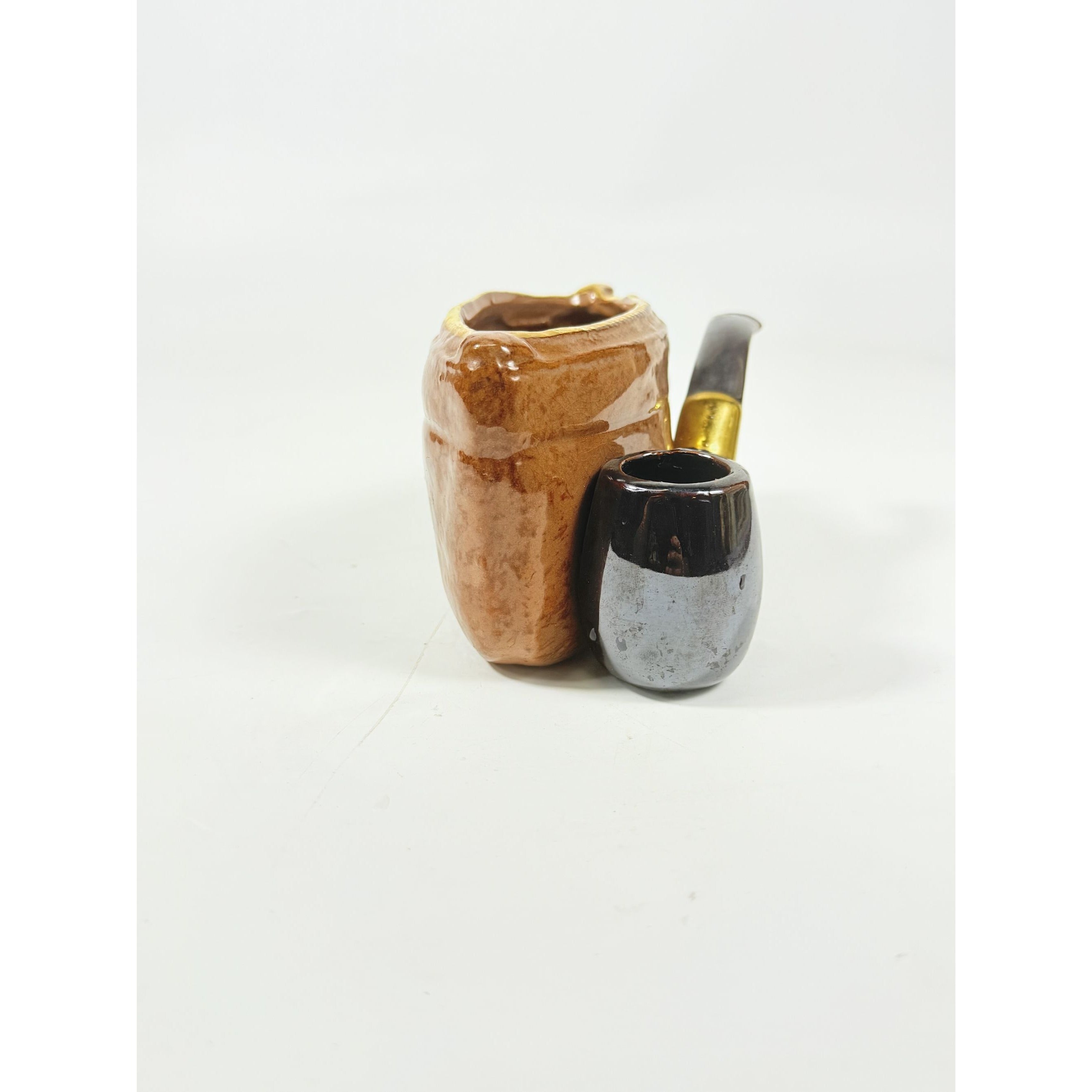 Ceramic Planter Vase Cigar Pipe  and Tobaco Pouch Rubens Original Made in Japan Vintage Office Home Decor Decorative Accents