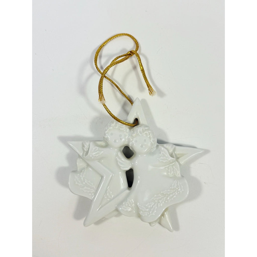 Christmas Tree Ornament Caroling Angels Star Haviland Limoges Signed France 1988 Artisit SIgned Vintage Poreceain Holiday Seasonal White