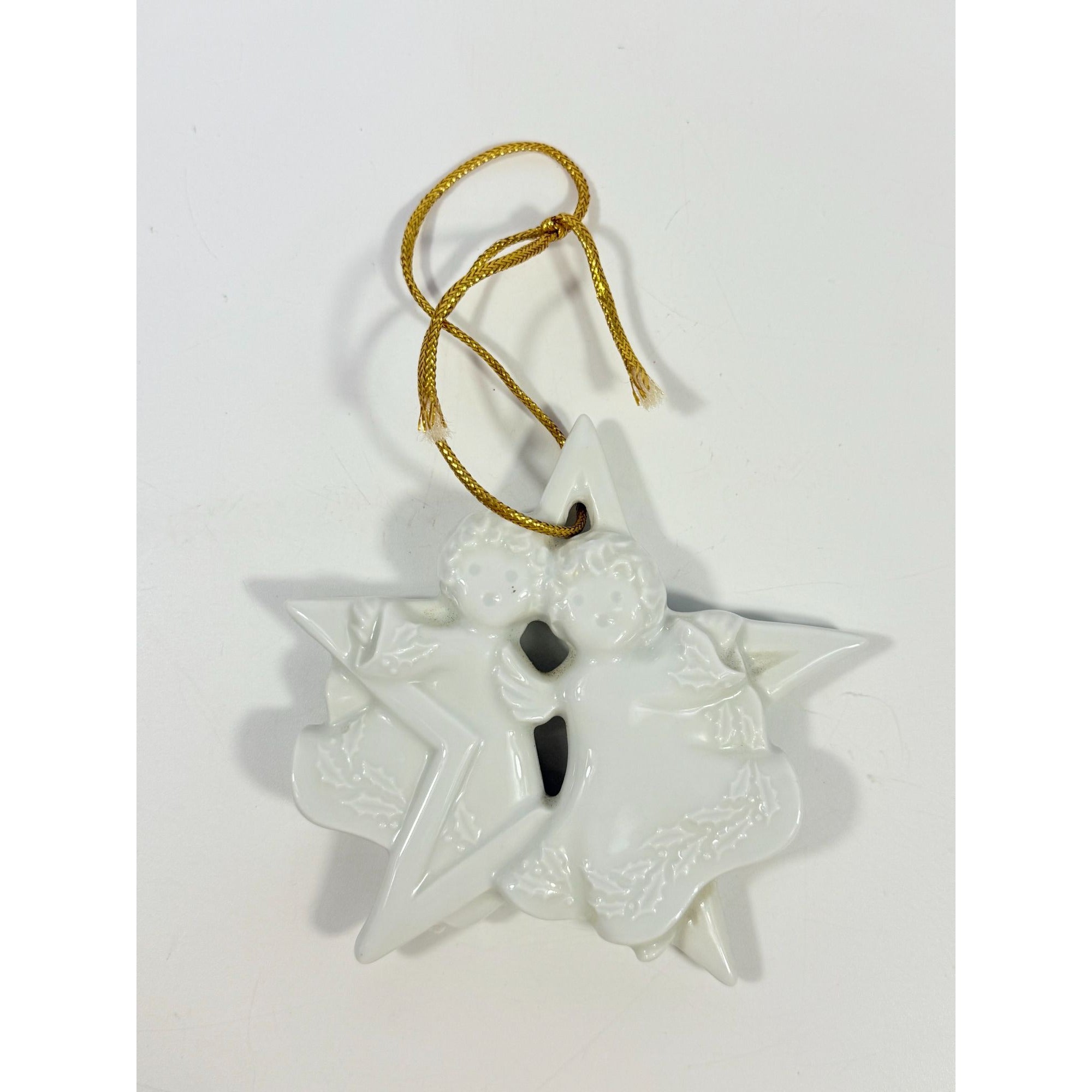 Christmas Tree Ornament Caroling Angels Star Haviland Limoges Signed France 1988 Artisit SIgned Vintage Poreceain Holiday Seasonal White