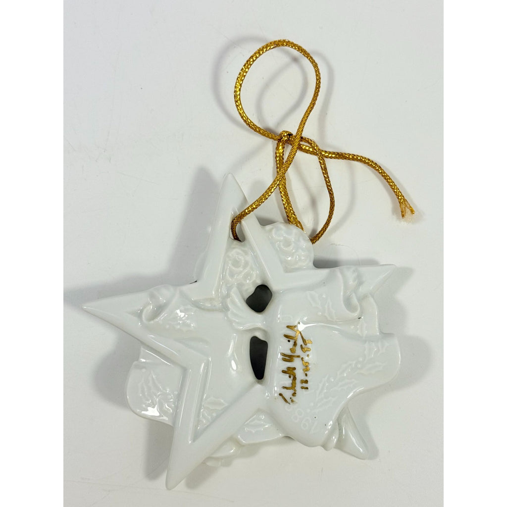 Christmas Tree Ornament Caroling Angels Star Haviland Limoges Signed France 1988 Artisit SIgned Vintage Poreceain Holiday Seasonal White