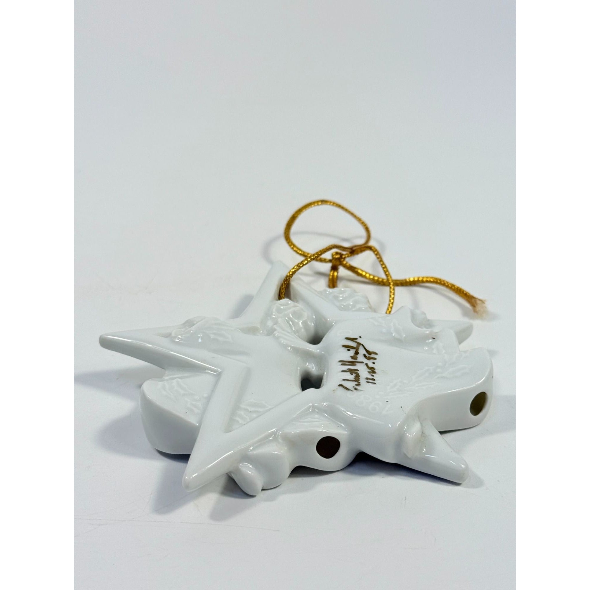 Christmas Tree Ornament Caroling Angels Star Haviland Limoges Signed France 1988 Artisit SIgned Vintage Poreceain Holiday Seasonal White