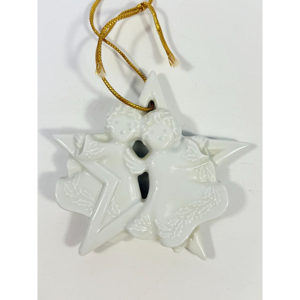 Christmas Tree Ornament Caroling Angels Star Haviland Limoges Signed France 1988 Artisit SIgned Vintage Poreceain Holiday Seasonal White