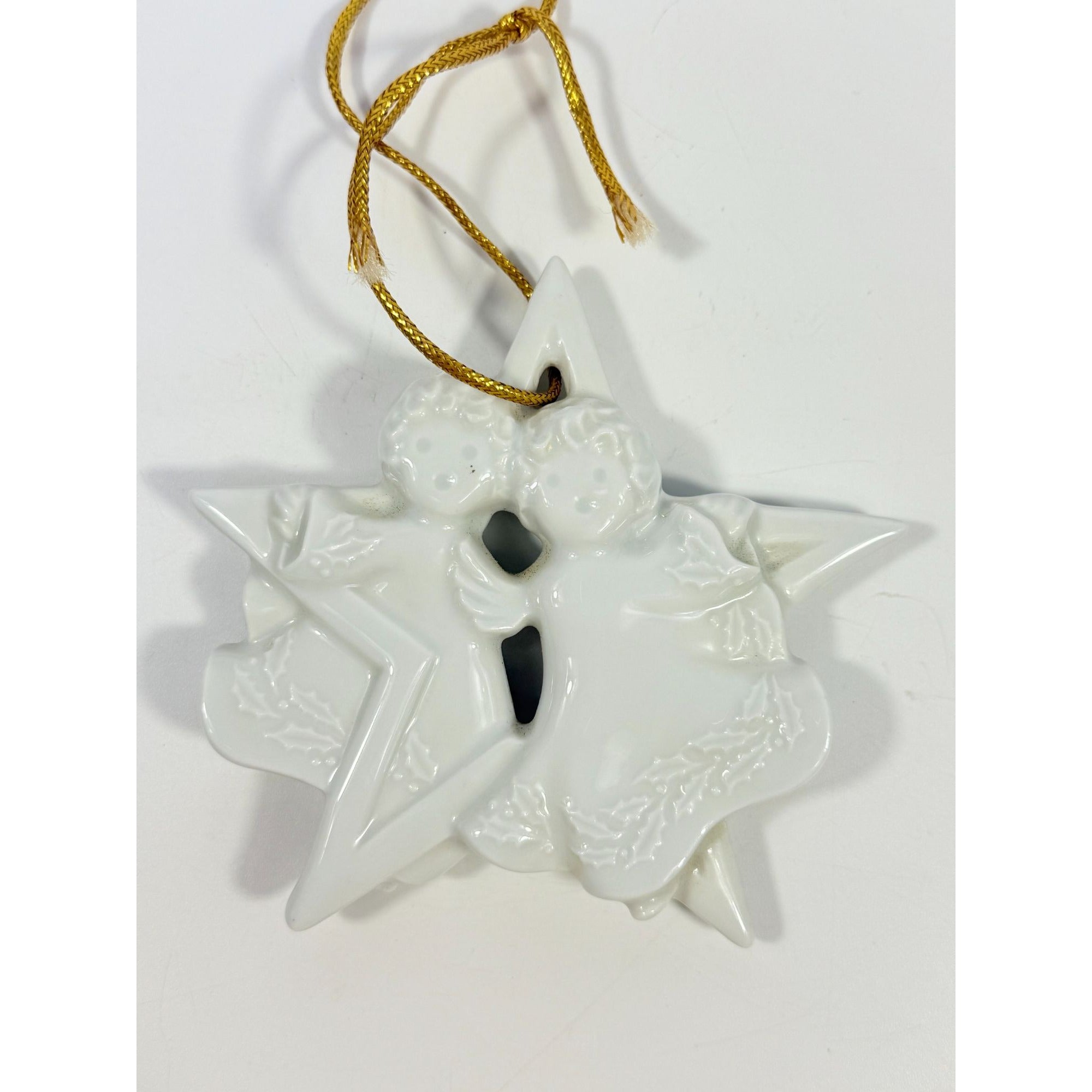 Christmas Tree Ornament Caroling Angels Star Haviland Limoges Signed France 1988 Artisit SIgned Vintage Poreceain Holiday Seasonal White