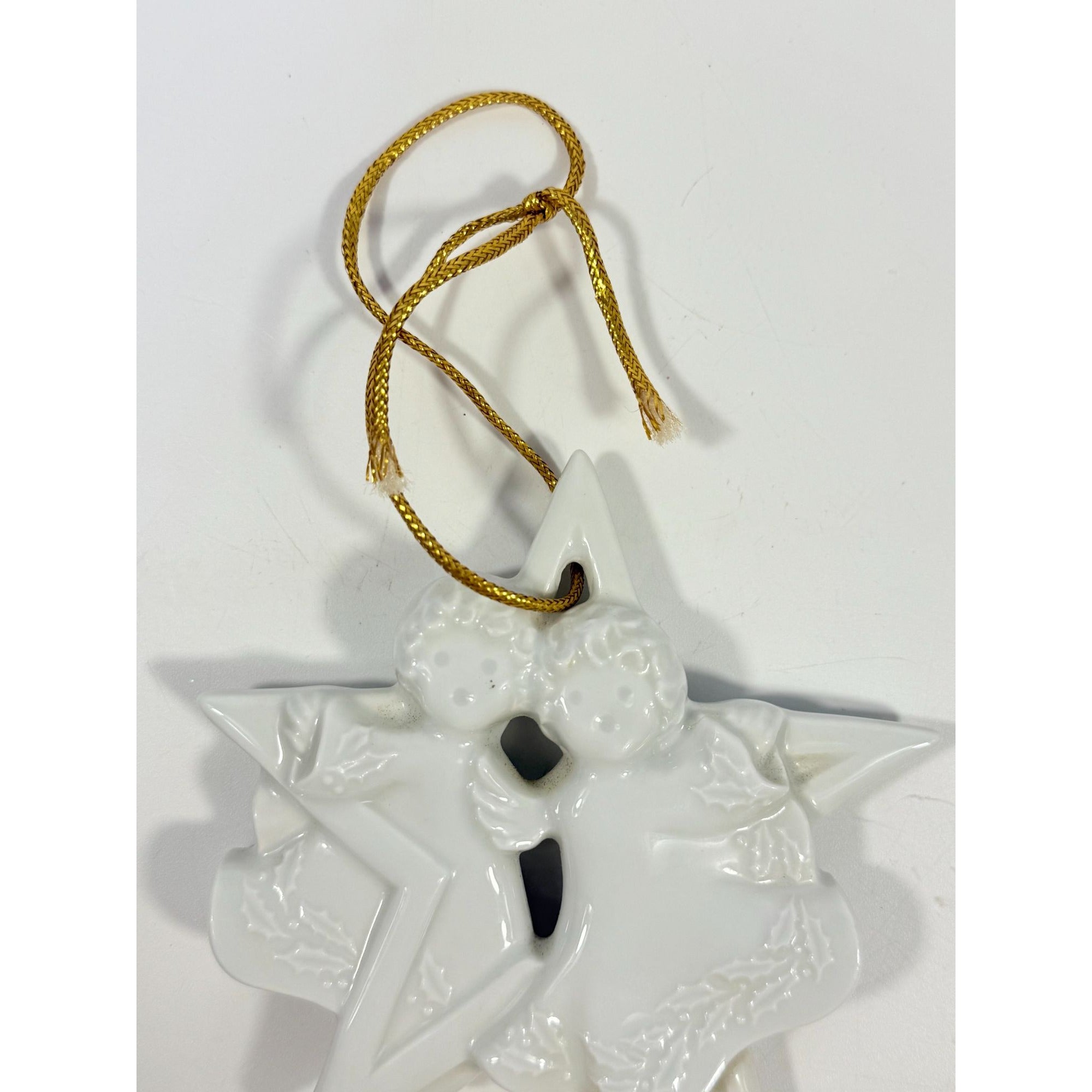 Christmas Tree Ornament Caroling Angels Star Haviland Limoges Signed France 1988 Artisit SIgned Vintage Poreceain Holiday Seasonal White