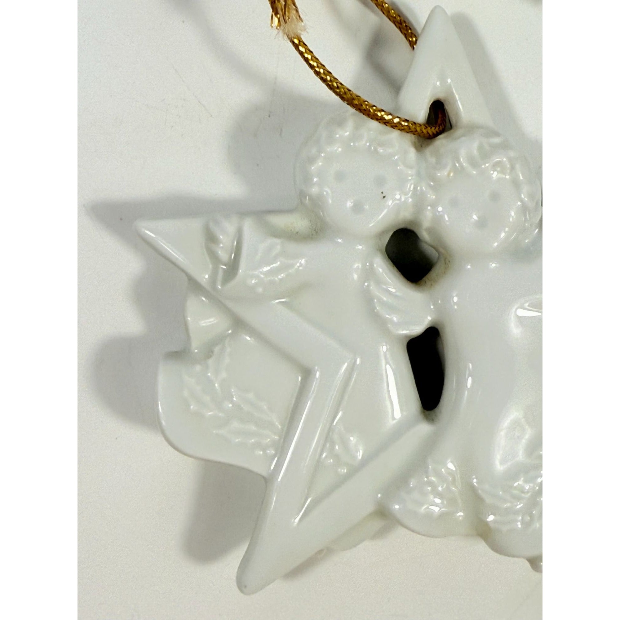Christmas Tree Ornament Caroling Angels Star Haviland Limoges Signed France 1988 Artisit SIgned Vintage Poreceain Holiday Seasonal White