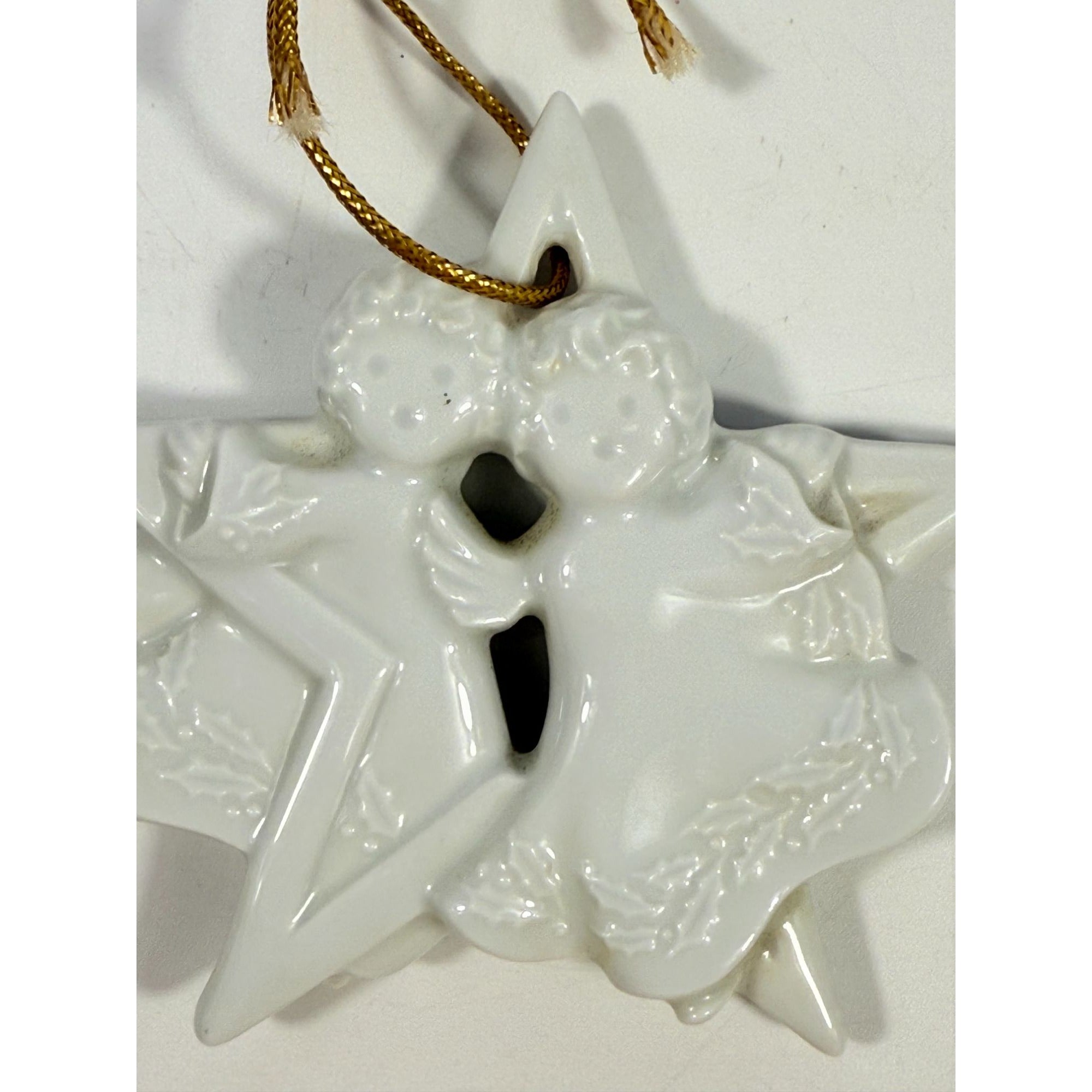 Christmas Tree Ornament Caroling Angels Star Haviland Limoges Signed France 1988 Artisit SIgned Vintage Poreceain Holiday Seasonal White