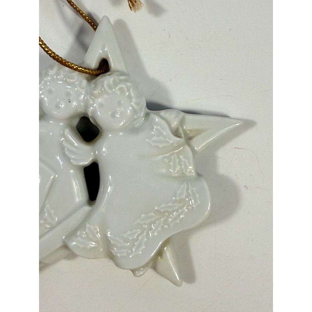 Christmas Tree Ornament Caroling Angels Star Haviland Limoges Signed France 1988 Artisit SIgned Vintage Poreceain Holiday Seasonal White