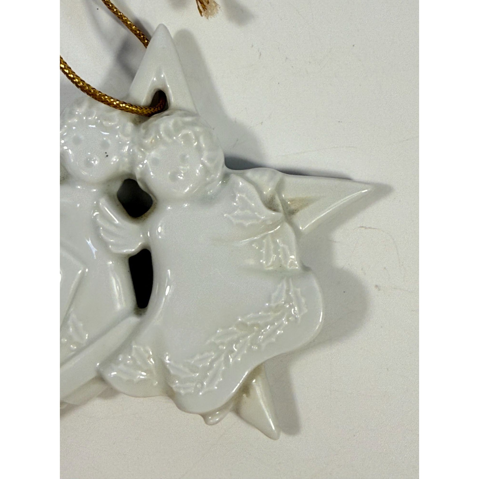 Christmas Tree Ornament Caroling Angels Star Haviland Limoges Signed France 1988 Artisit SIgned Vintage Poreceain Holiday Seasonal White