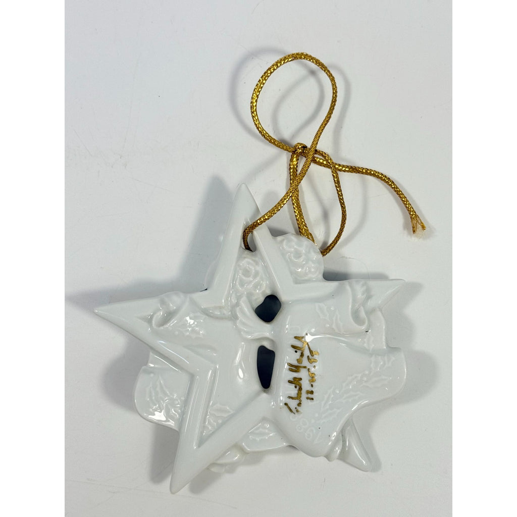 Christmas Tree Ornament Caroling Angels Star Haviland Limoges Signed France 1988 Artisit SIgned Vintage Poreceain Holiday Seasonal White