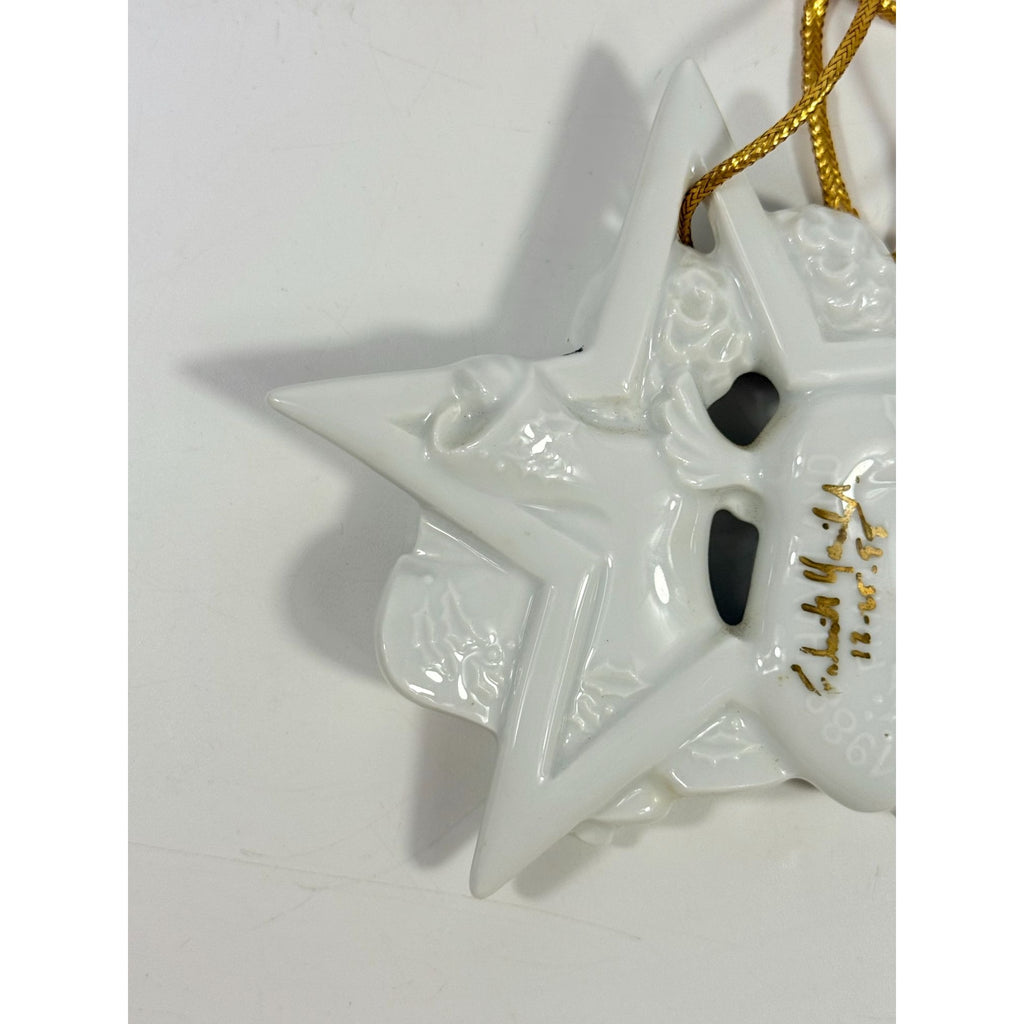 Christmas Tree Ornament Caroling Angels Star Haviland Limoges Signed France 1988 Artisit SIgned Vintage Poreceain Holiday Seasonal White