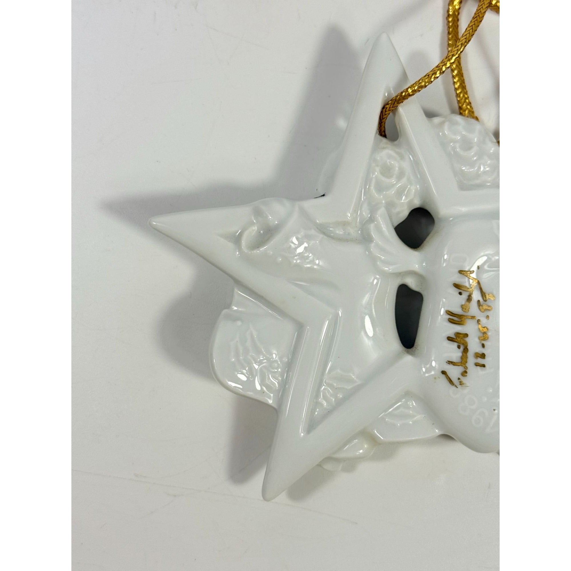 Christmas Tree Ornament Caroling Angels Star Haviland Limoges Signed France 1988 Artisit SIgned Vintage Poreceain Holiday Seasonal White