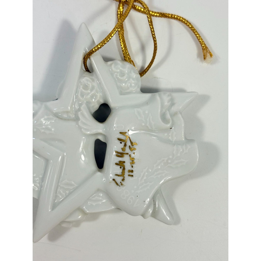 Christmas Tree Ornament Caroling Angels Star Haviland Limoges Signed France 1988 Artisit SIgned Vintage Poreceain Holiday Seasonal White