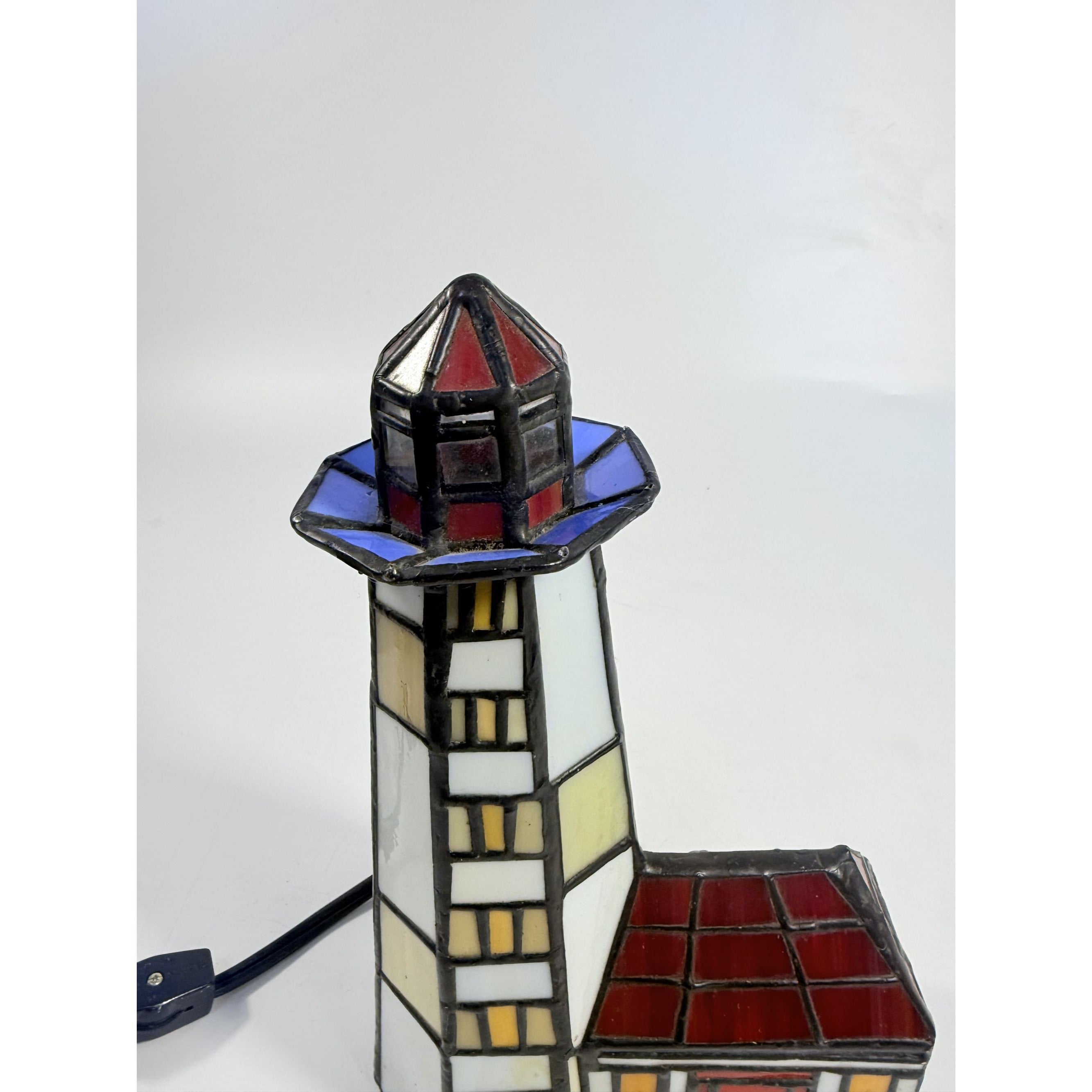 Stained Glass Table Lamp Tiffany Style Lighthouse Desk Night LIght Vintage Mosaic Coastal Lighting Beach Collectible Home Decor Decorative
