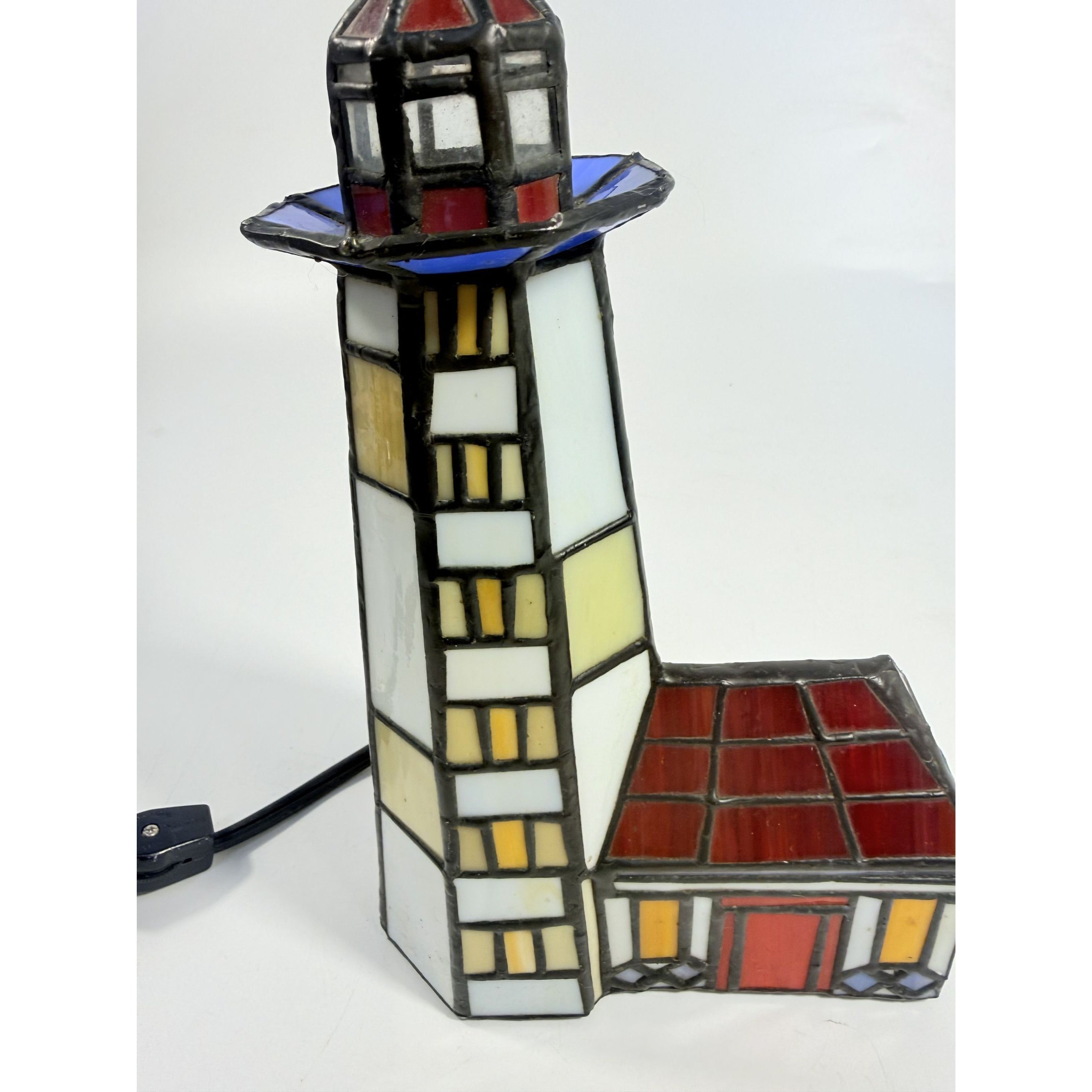 Stained Glass Table Lamp Tiffany Style Lighthouse Desk Night LIght Vintage Mosaic Coastal Lighting Beach Collectible Home Decor Decorative