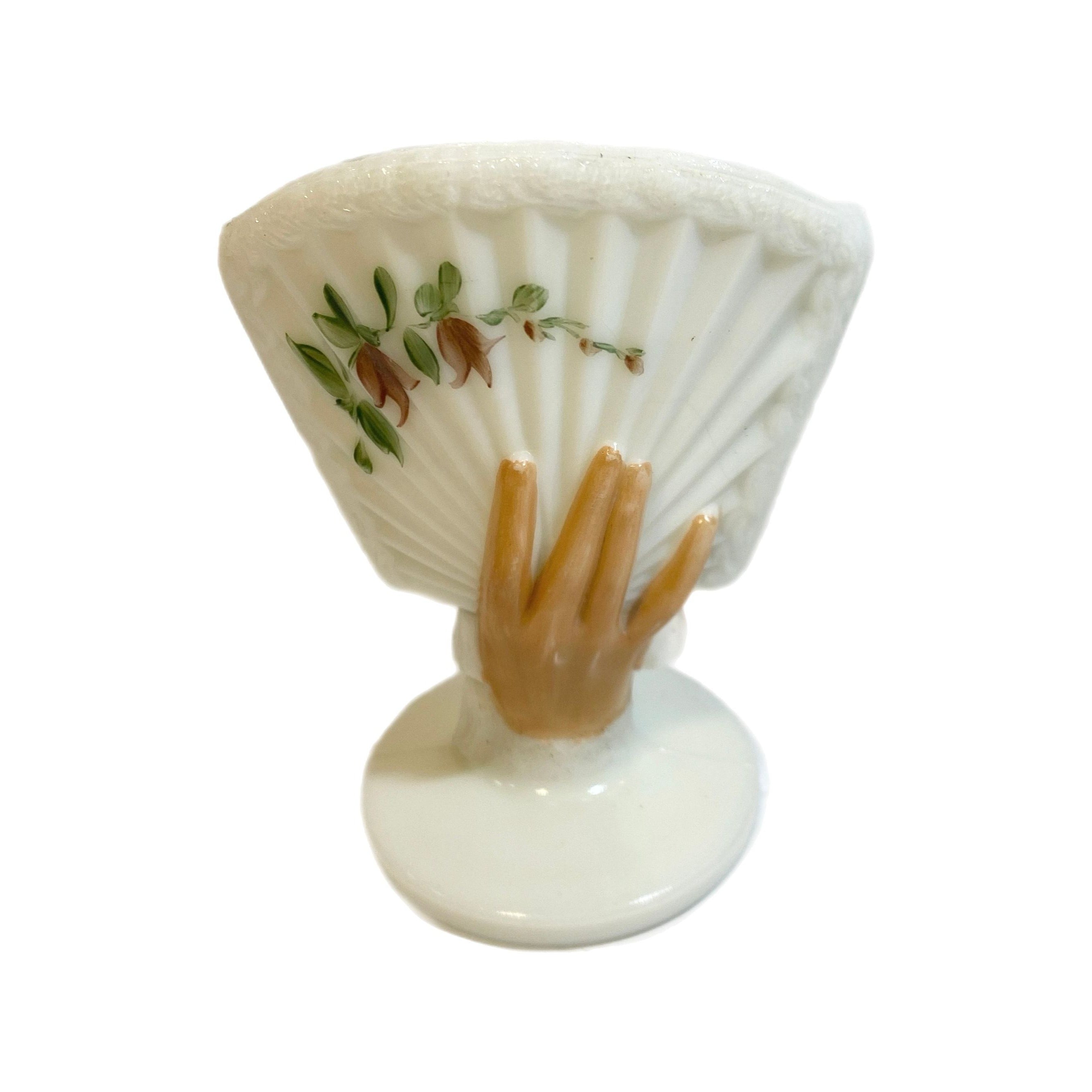 Milk Glass Vase Toothpick Holder Antique EAPG Dithridge Hand Painted Fan Hand Hand 'Fan Hand' Flowers Vintage Victorian Shelf Home Decor