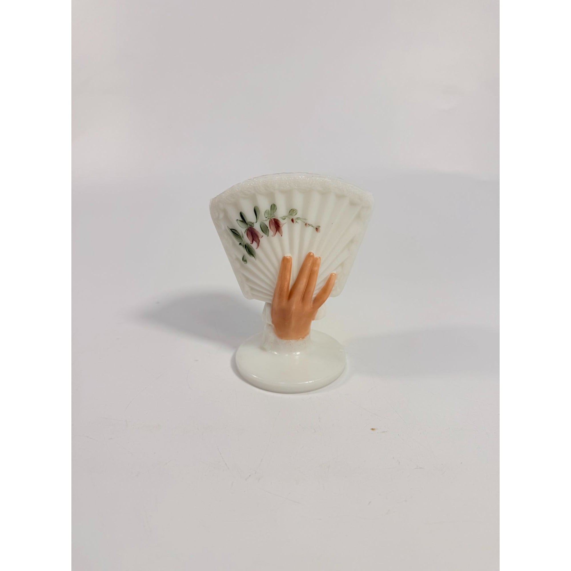 Milk Glass Vase Toothpick Holder Antique EAPG Dithridge Hand Painted Fan Hand Hand 'Fan Hand' Flowers Vintage Victorian Shelf Home Decor