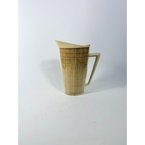 Raffiaware Pitcher Thermo-temp | Vintage Mid Century MCM Kitchy Pitcher Beige Plastic Raffia Weave Drinkware Party Barware Kitchen Serveware