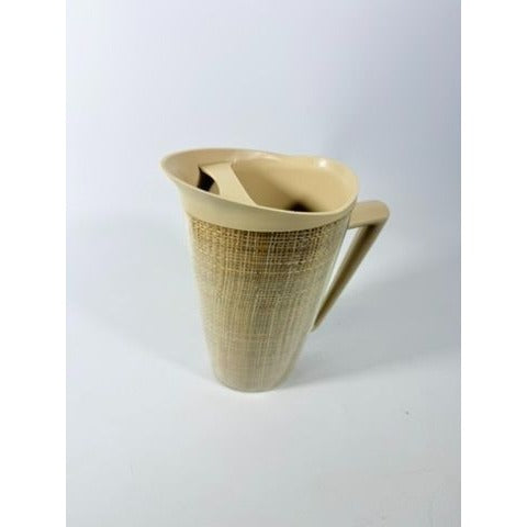 Raffiaware Pitcher Thermo-temp | Vintage Mid Century MCM Kitchy Pitcher Beige Plastic Raffia Weave Drinkware Party Barware Kitchen Serveware