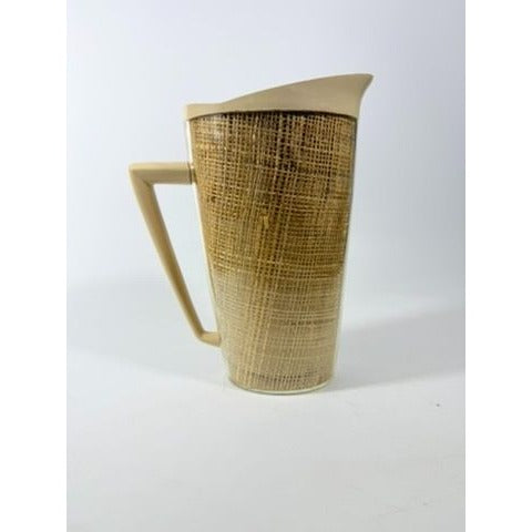 Raffiaware Pitcher Thermo-temp | Vintage Mid Century MCM Kitchy Pitcher Beige Plastic Raffia Weave Drinkware Party Barware Kitchen Serveware