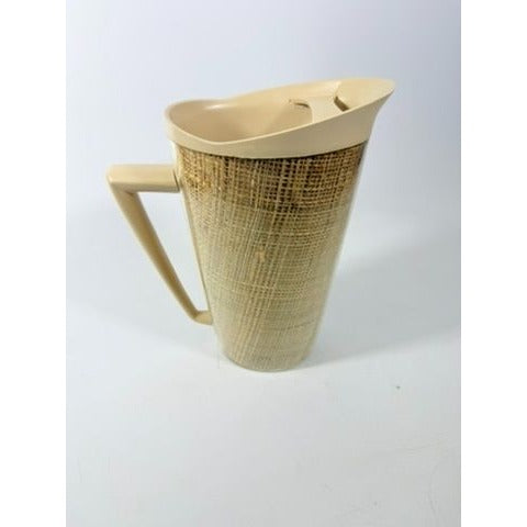 Raffiaware Pitcher Thermo-temp | Vintage Mid Century MCM Kitchy Pitcher Beige Plastic Raffia Weave Drinkware Party Barware Kitchen Serveware