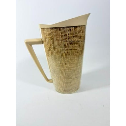 Raffiaware Pitcher Thermo-temp | Vintage Mid Century MCM Kitchy Pitcher Beige Plastic Raffia Weave Drinkware Party Barware Kitchen Serveware
