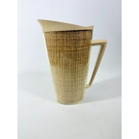 Raffiaware Pitcher Thermo-temp | Vintage Mid Century MCM Kitchy Pitcher Beige Plastic Raffia Weave Drinkware Party Barware Kitchen Serveware