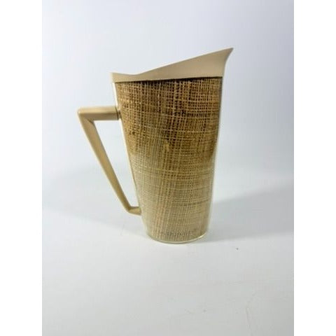 Raffiaware Pitcher Thermo-temp | Vintage Mid Century MCM Kitchy Pitcher Beige Plastic Raffia Weave Drinkware Party Barware Kitchen Serveware