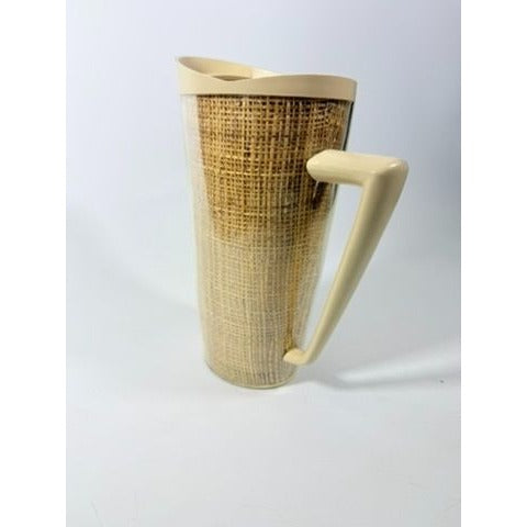 Raffiaware Pitcher Thermo-temp | Vintage Mid Century MCM Kitchy Pitcher Beige Plastic Raffia Weave Drinkware Party Barware Kitchen Serveware