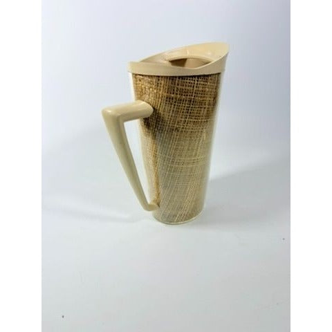 Raffiaware Pitcher Thermo-temp | Vintage Mid Century MCM Kitchy Pitcher Beige Plastic Raffia Weave Drinkware Party Barware Kitchen Serveware