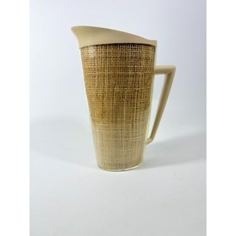 Raffiaware Pitcher Thermo-temp | Vintage Mid Century MCM Kitchy Pitcher Beige Plastic Raffia Weave Drinkware Party Barware Kitchen Serveware