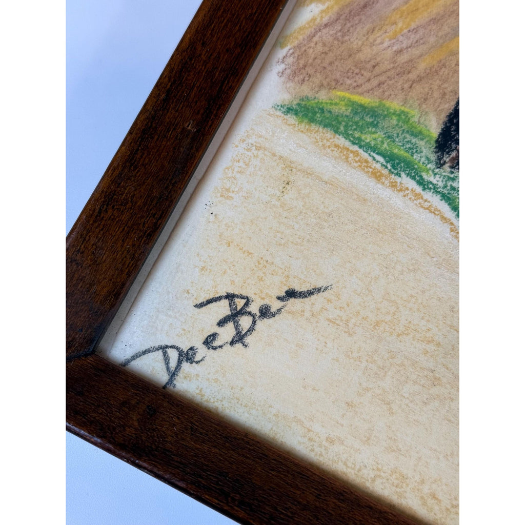 Donkey Artwork Sketch Framed Wall Decor Charcoal Artist Signed Mountains Burro Mule Hand painted  Mid Century Retro Kitschy Gallery Wall Art